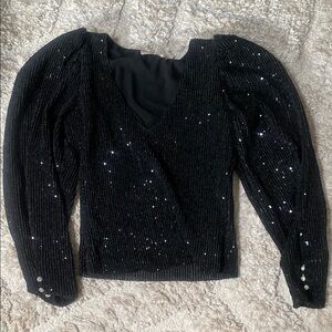 Elegant Black Sequin V-Neck Sweater